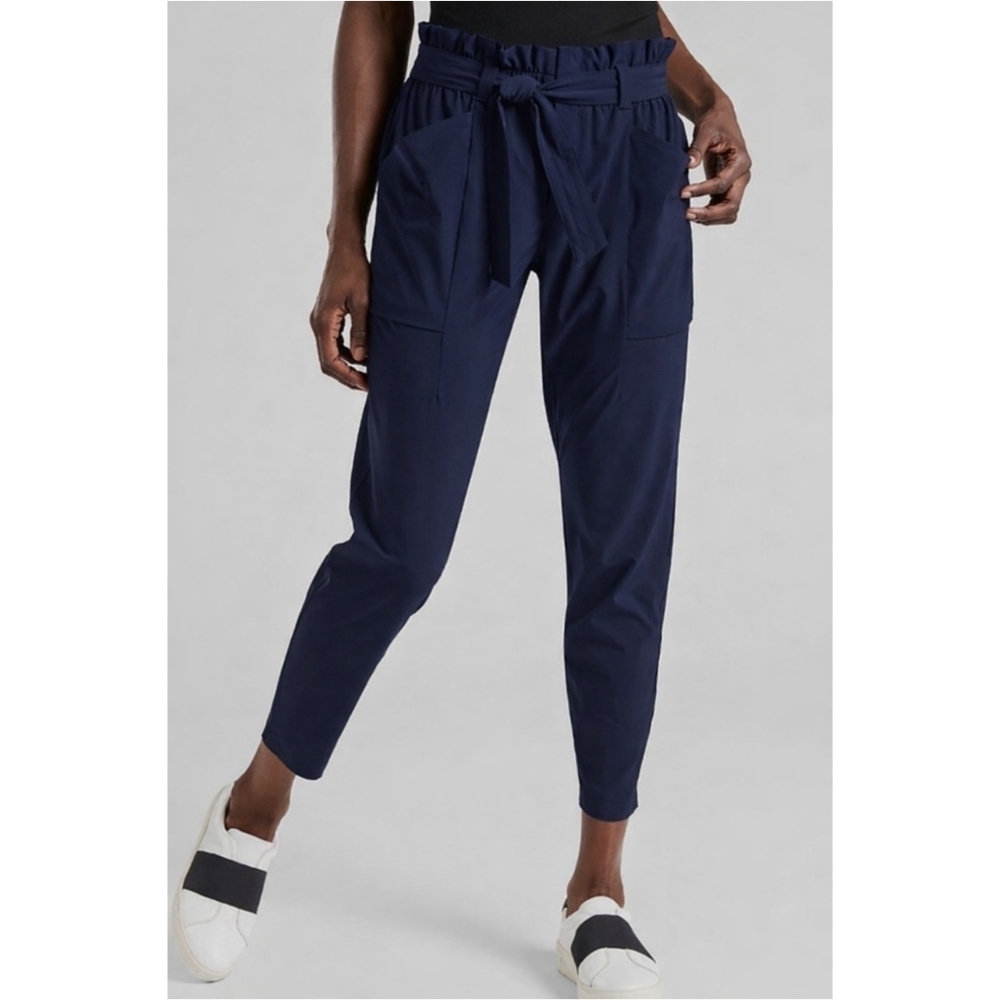Athleta Skyline Navy High Rise Tie-Waist Jogger Pants Paperbag 4P